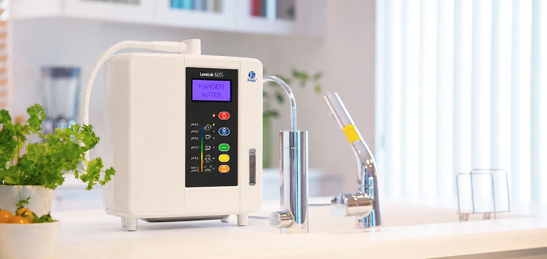 Máquina de agua LeveLuk SD501DX de Enagic sobre fondo claro